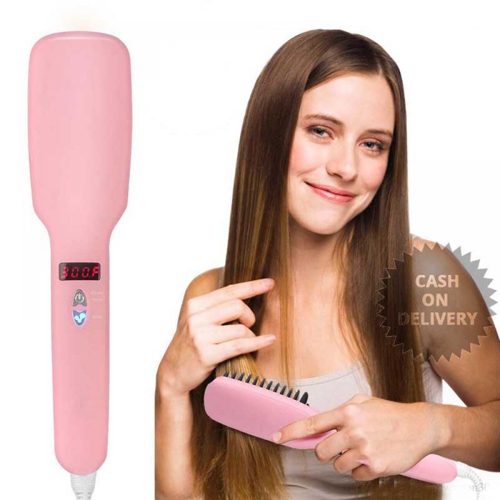 LCD 2 In 1 PTC Heating Plus Ionic Hair Straightener Brush
